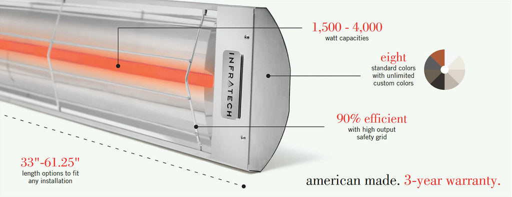 Infratech C Series Single Element C2548SS 2500 Watts 480V 5.2 Amps Infrared Electric Patio Heater 39 x 8.19 x 2.5 in. Stainless Steel Color