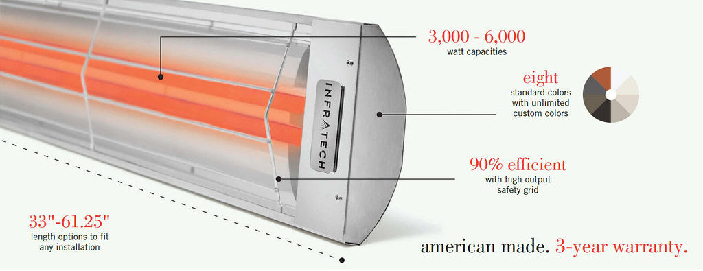 Infratech CD Series Dual Element CD3024SS 3000 Watts 240V 12.5 Amps Infrared Electric Patio Heater 33 x 8.19 x 2.5 in. Stainless Steel Color