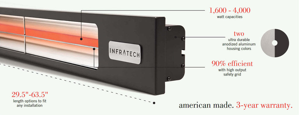 Infratech Slimline Series Single Element SL4027SV 4000 Watts 277 14.4 Amps Infrared Electric Patio Heater 63.5 x 4.75 x 3 in. Silver Color