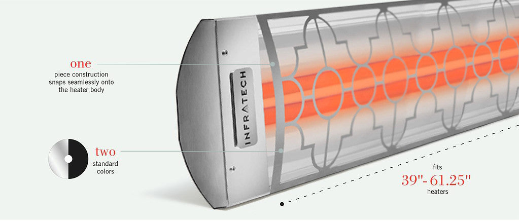 Infratech CD Series Dual Element with Mediterranean Motif CD6027SS3 6000 Watts 277V 21.66 Amps Infrared Electric Patio Heater 61.25 x 8.19 x 2.5 in. Stainless Steel Color