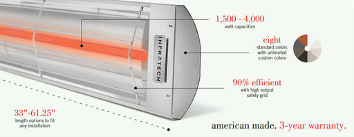 Infratech C Series Single Element C3048BL 3000 Watts 480V 6.3 Amps Infrared Electric Patio Heater 61.25 x 8.19 x 2.5 in. Black Color